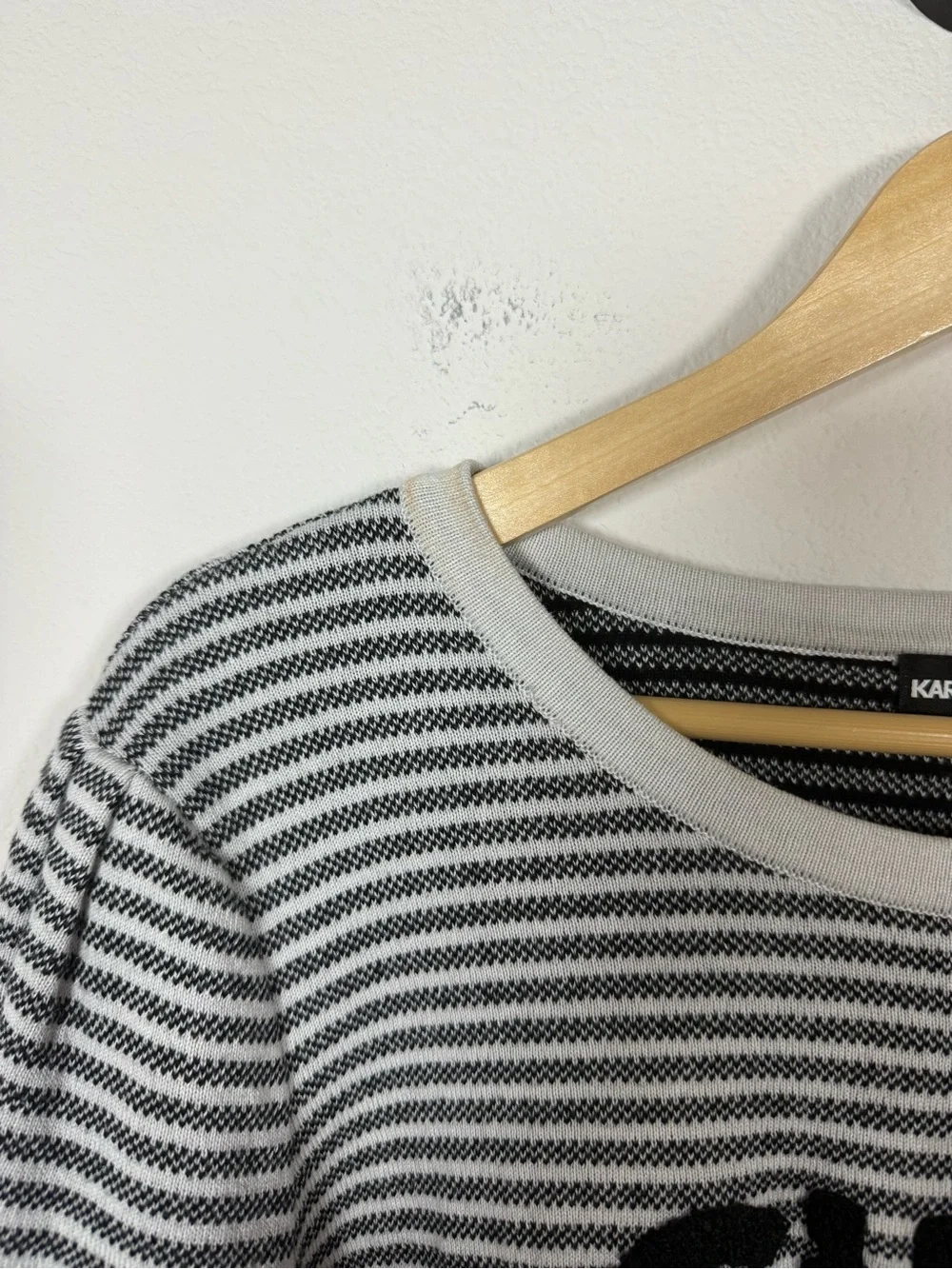 Karl Lagerfeld C'est La Vie Striped Nautical Coastal Sweater XL Puff Sleeve